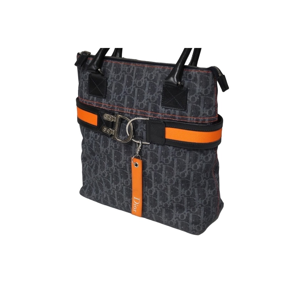 Christian Dior Flight Line Trotter Tote Bag Navy Blue Orange - Picture 3 of 10